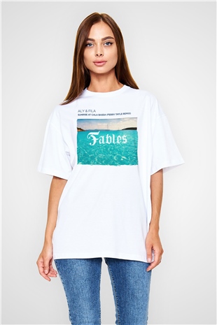 Aly & Fila Beyaz Oversize Tişört Oversize T-shirt - TişörtFabrikası