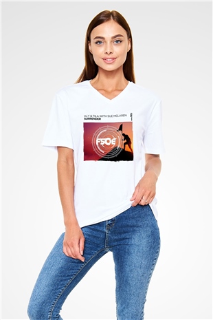 Aly & Fila Beyaz Unisex V Yaka Tişört