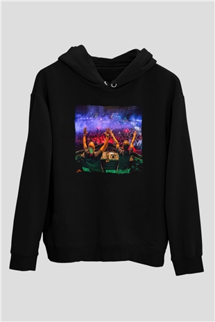 Aly & Fila Siyah Unisex Kapüşonlu Sweatshirt