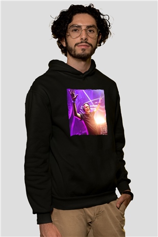 Aly & Fila Siyah Unisex Kapüşonlu Sweatshirt