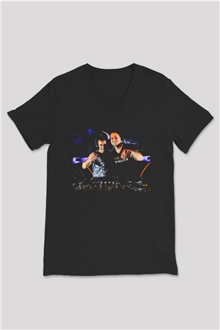 Aly & Fila Siyah Unisex V Yaka Tişört