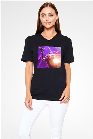 Aly & Fila Siyah Unisex V Yaka Tişört