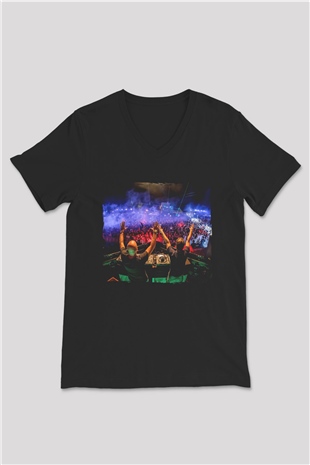 Aly & Fila Siyah Unisex V Yaka Tişört