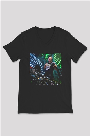 Aly & Fila Siyah Unisex V Yaka Tişört