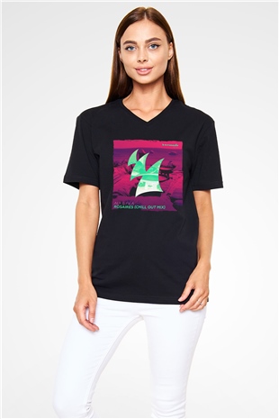 Aly & Fila Siyah Unisex V Yaka Tişört