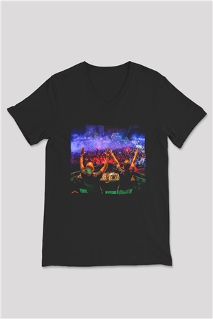 Aly & Fila Siyah Unisex V Yaka Tişört