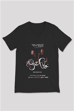 Aly & Fila Siyah Unisex V Yaka Tişört