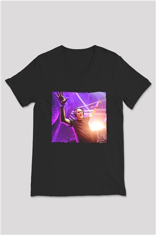 Aly & Fila Siyah Unisex V Yaka Tişört