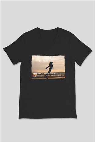 Aly & Fila Siyah Unisex V Yaka Tişört