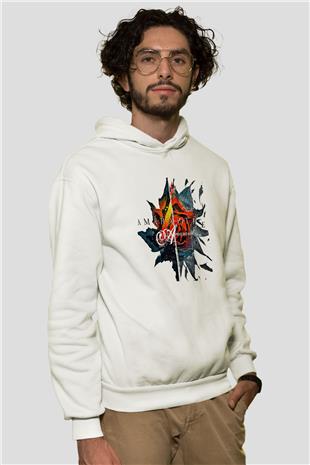 Amaranthe Baskılı Beyaz Unisex Kapüşonlu Sweatshirt