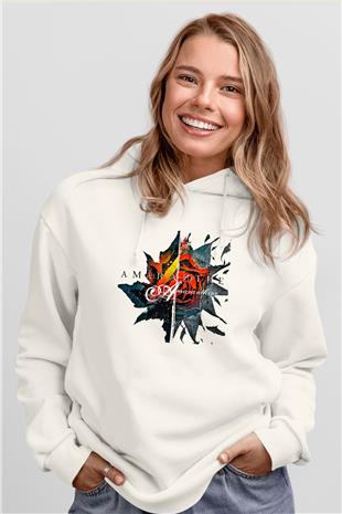 Amaranthe Baskılı Beyaz Unisex Kapüşonlu Sweatshirt