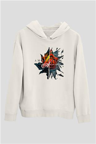 Amaranthe Baskılı Beyaz Unisex Kapüşonlu Sweatshirt