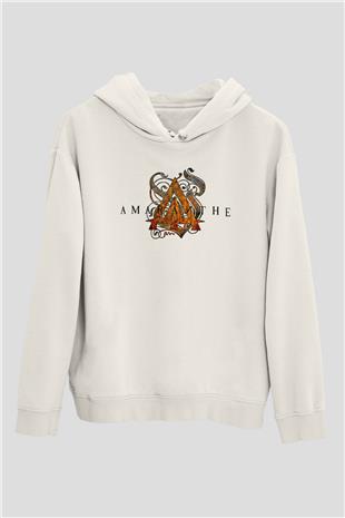 Amaranthe Baskılı Beyaz Unisex Kapüşonlu Sweatshirt