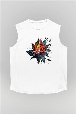 Amaranthe Baskılı Beyaz Unisex Kolsuz Tişört - Tshirt
