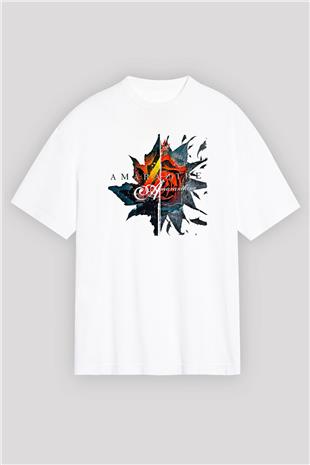 Amaranthe Baskılı Beyaz Unisex Oversize Tişört - Tshirt