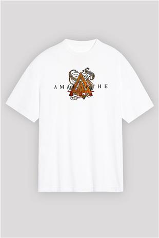 Amaranthe Baskılı Beyaz Unisex Oversize Tişört - Tshirt