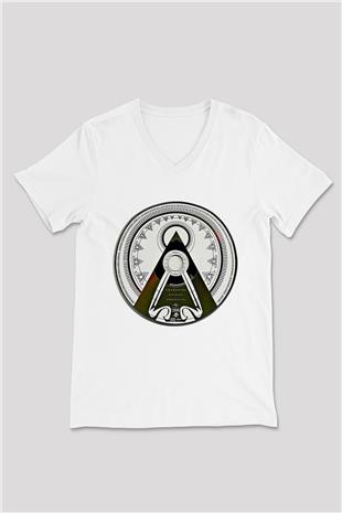 Amaranthe Baskılı Beyaz Unisex V Yaka Tişört - Tshirt