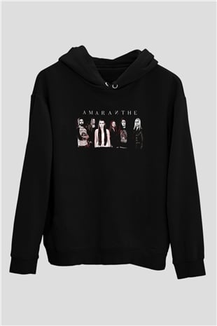 Amaranthe Baskılı Unisex Siyah Kapüşonlu Sweatshirt