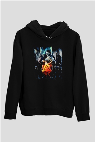 Amaranthe Baskılı Unisex Siyah Kapüşonlu Sweatshirt