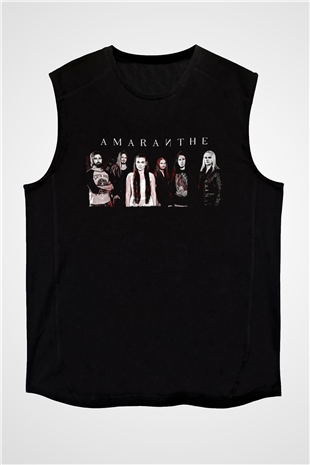 Amaranthe Baskılı Unisex Siyah Kolsuz Tişört - Tshirt
