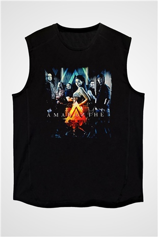 Amaranthe Baskılı Unisex Siyah Kolsuz Tişört - Tshirt
