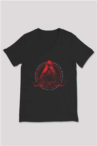Amaranthe Baskılı Unisex Siyah V Yaka Tişört - Tshirt