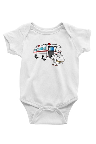 Ambulans şoförü Baskılı Beyaz Unisex Bebek Body - Zıbın