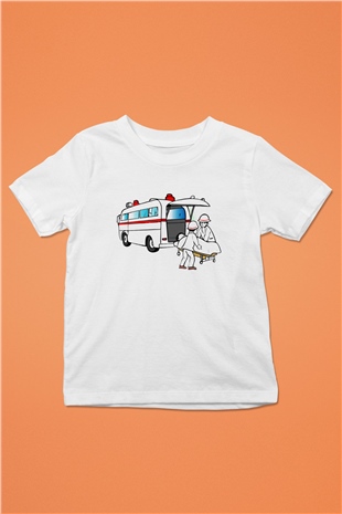 Ambulans şoförü Baskılı Beyaz Unisex Çocuk Tişört
