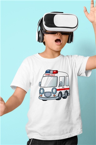 Ambulans şoförü Baskılı Beyaz Unisex Çocuk Tişört