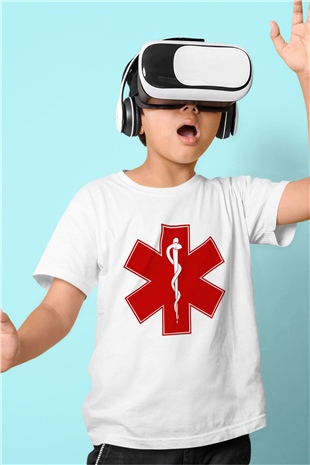 Ambulans şoförü Baskılı Beyaz Unisex Çocuk Tişört