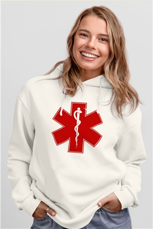 Ambulans şoförü Beyaz Unisex Hoodie