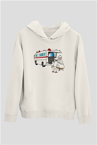 Ambulans şoförü Beyaz Unisex Hoodie