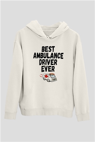 Ambulans şoförü Beyaz Unisex Kapüşonlu Sweatshirt