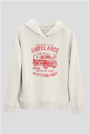 Ambulans şoförü Beyaz Unisex Kapüşonlu Sweatshirt
