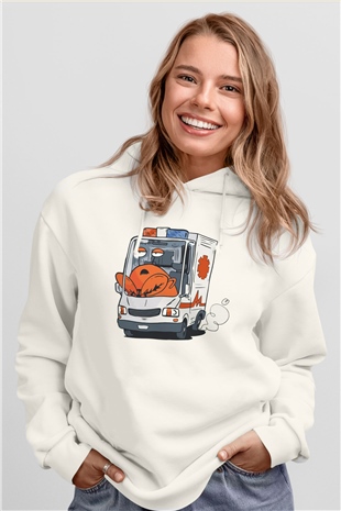Ambulans şoförü Beyaz Unisex Kapüşonlu Sweatshirt