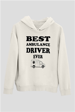 Ambulans şoförü Beyaz Unisex Kapüşonlu Sweatshirt