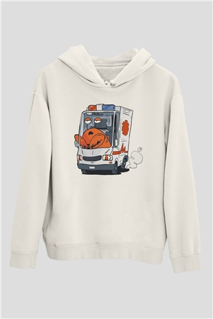 Ambulans şoförü Beyaz Unisex Kapüşonlu Sweatshirt