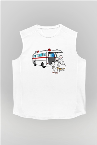 Ambulans şoförü Beyaz Unisex Kolsuz Tişört