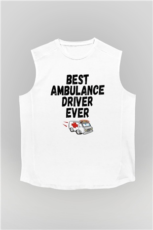 Ambulans şoförü Beyaz Unisex Kolsuz Tişört