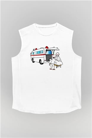 Ambulans şoförü Beyaz Unisex Kolsuz Tişört