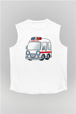 Ambulans şoförü Beyaz Unisex Kolsuz Tişört