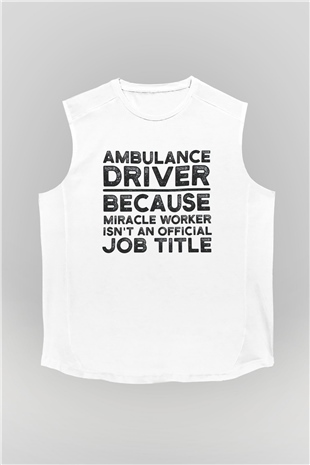 Ambulans şoförü Beyaz Unisex Kolsuz Tişört
