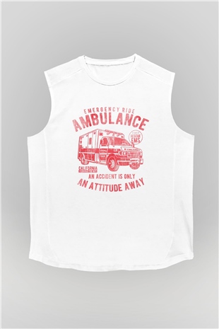 Ambulans şoförü Beyaz Unisex Kolsuz Tişört