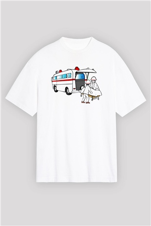 Ambulans şoförü Beyaz Unisex Oversize Tişört T-Shirt