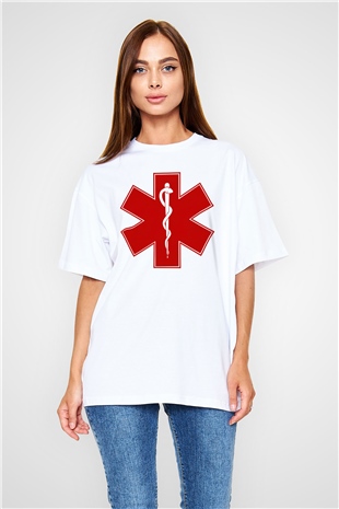 Ambulans şoförü Beyaz Unisex Oversize Tişört T-Shirt