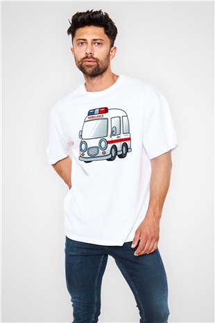 Ambulans şoförü Beyaz Unisex Oversize Tişört T-Shirt