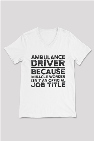 Ambulans şoförü Beyaz Unisex V Yaka Tişört