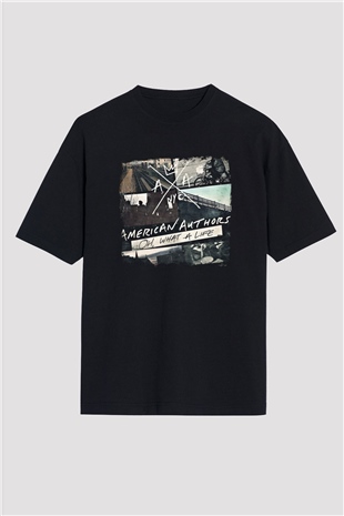 American Authors Baskılı Unisex Siyah Oversize Tişört