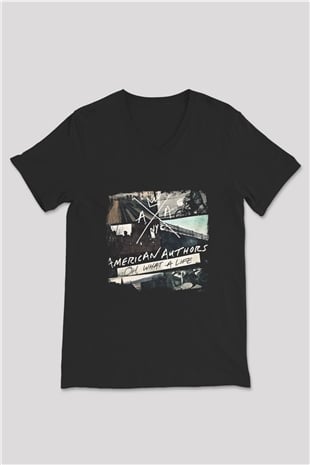 American Authors Baskılı Unisex Siyah V Yaka Tişört