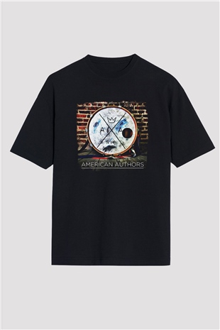 American Authors Baskılı Unisex Siyah Oversize Tişört